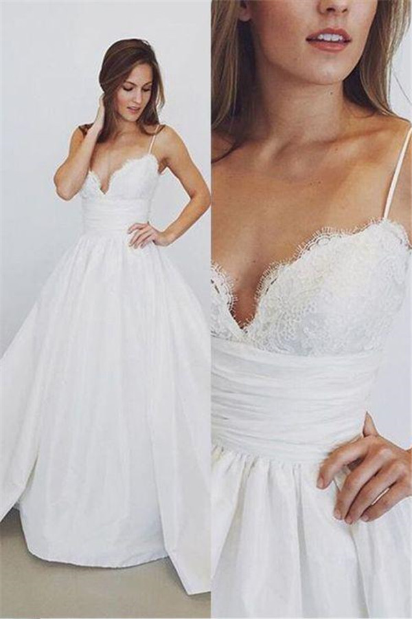 Sheer Lace Appliques Spaghetti-Strap Prom Dress UKes UK Simple Sleeveless Evening Dress UKes UK