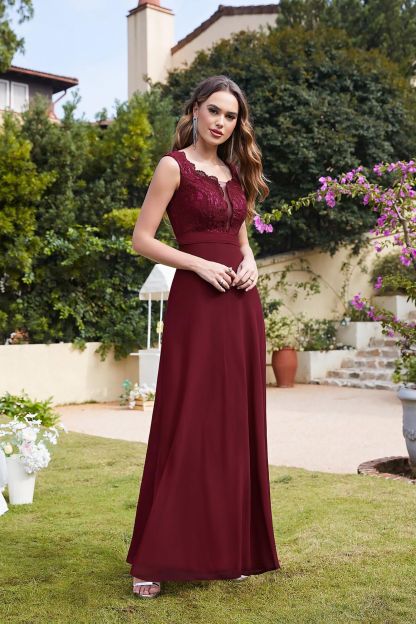 Elegant Sleeveless Dusty Pink Long Bridesmaid Dress Floral Lace Aline Wedding Guest Dress