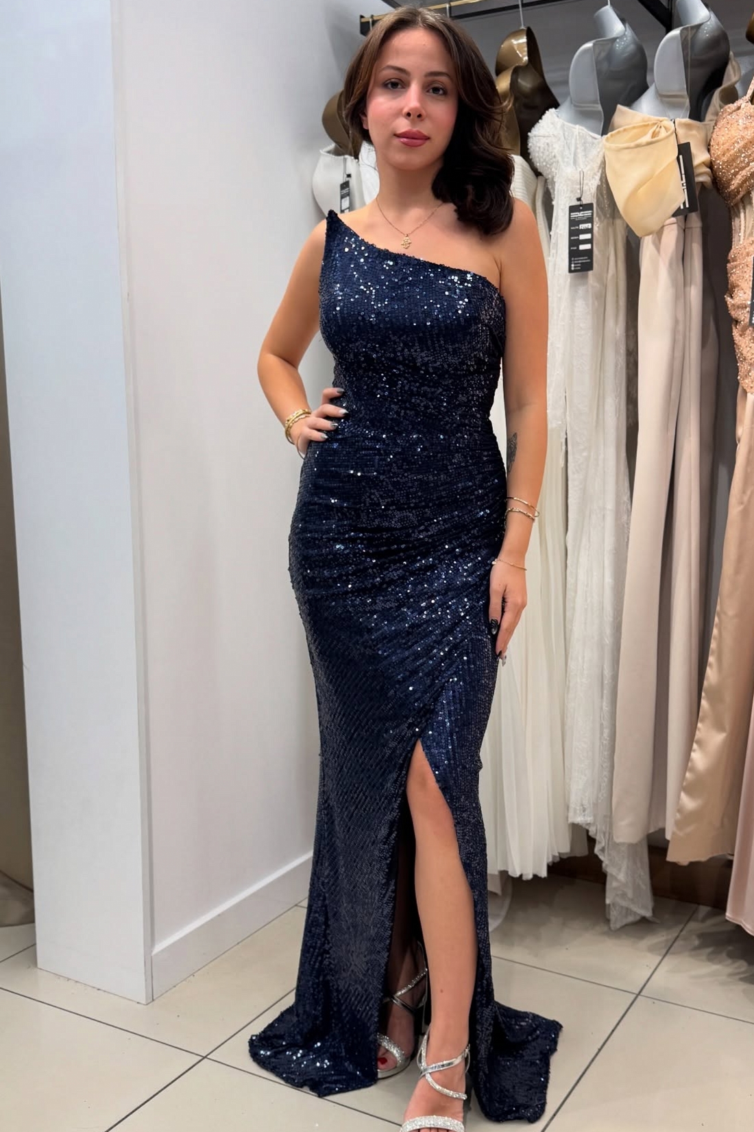 Strapless Sequins Floor-length Mermaid Prom Dresses Split Front