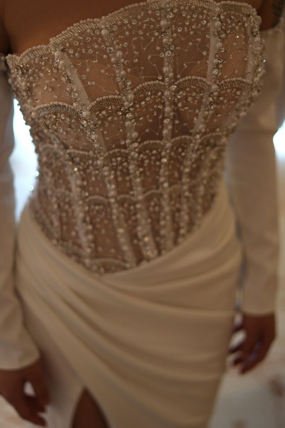 Sexy Glitter Beading Front Slit Party Dress Ruffle Long Evening Dress