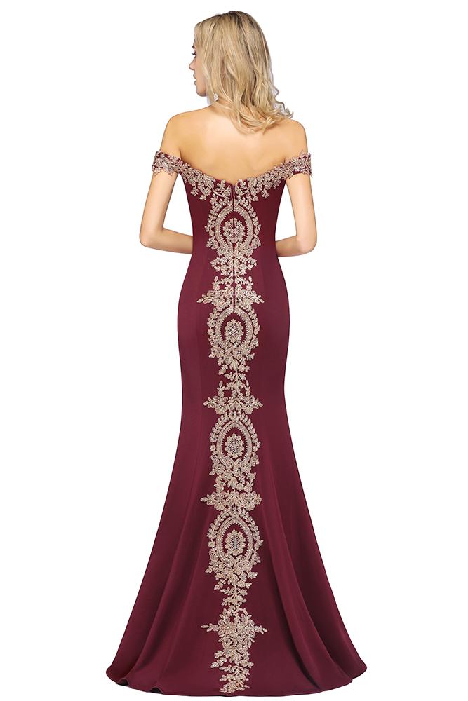 Off-the-Shoulder Mermaid Evening Dress Gold Appliques Long Prom Dress