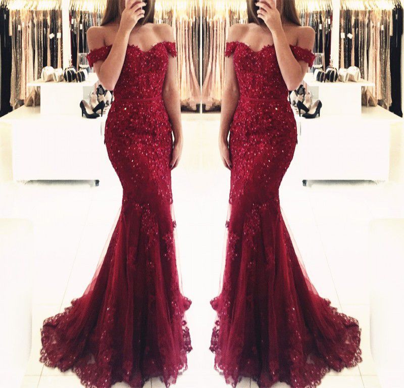 Off-the-Shoulder Prom Dress UK | Lace Appliques Evening Gowns