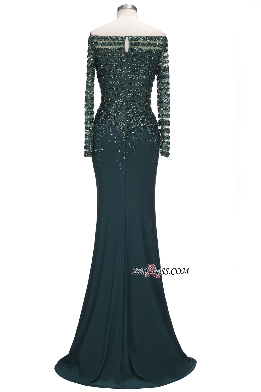 off-the-Shoulder Dark-Green Long-Sleeves Sequins Mermaid Evening Dress UK