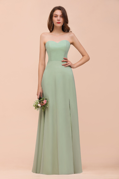 Dusty Sage Sweetheart Sleeveless Long Bridesmaid Dress with Front Slit