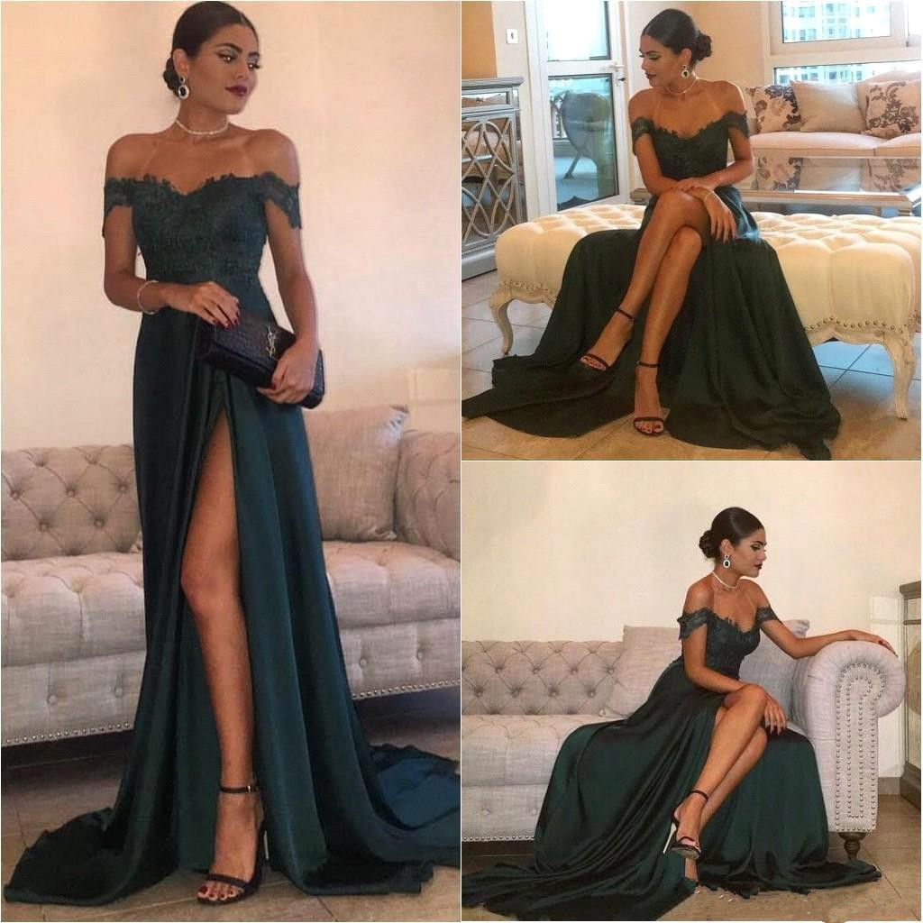 Split Lace Long Sexy Floor-Length Off-the-Shoulder Evening Dress UK