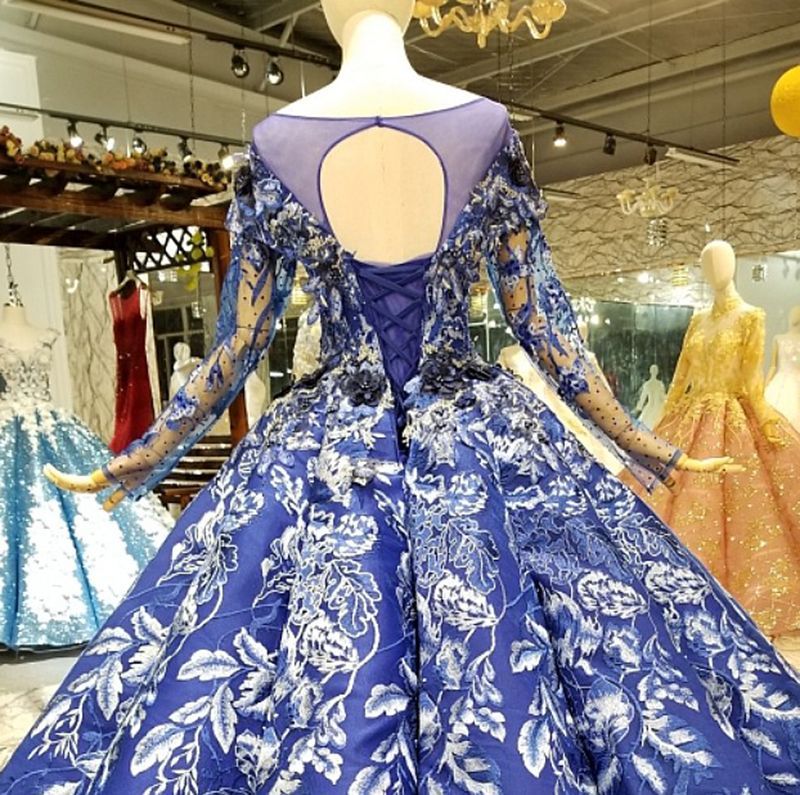 Sweep Train Long Sleeves Applique Ball Gown Long Prom Dress UK UK