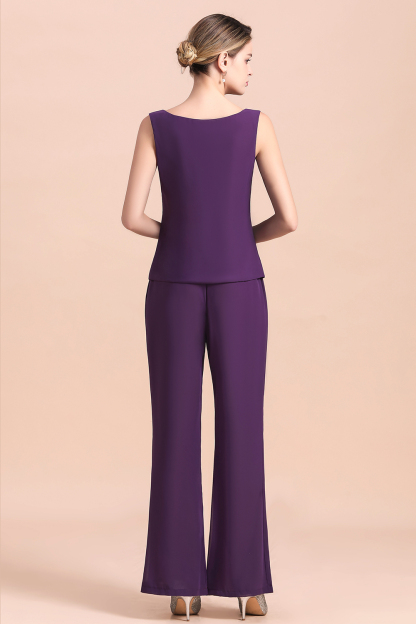 Grape Chiffon Beading Mother of Bride Jumpsuit with Wrap
