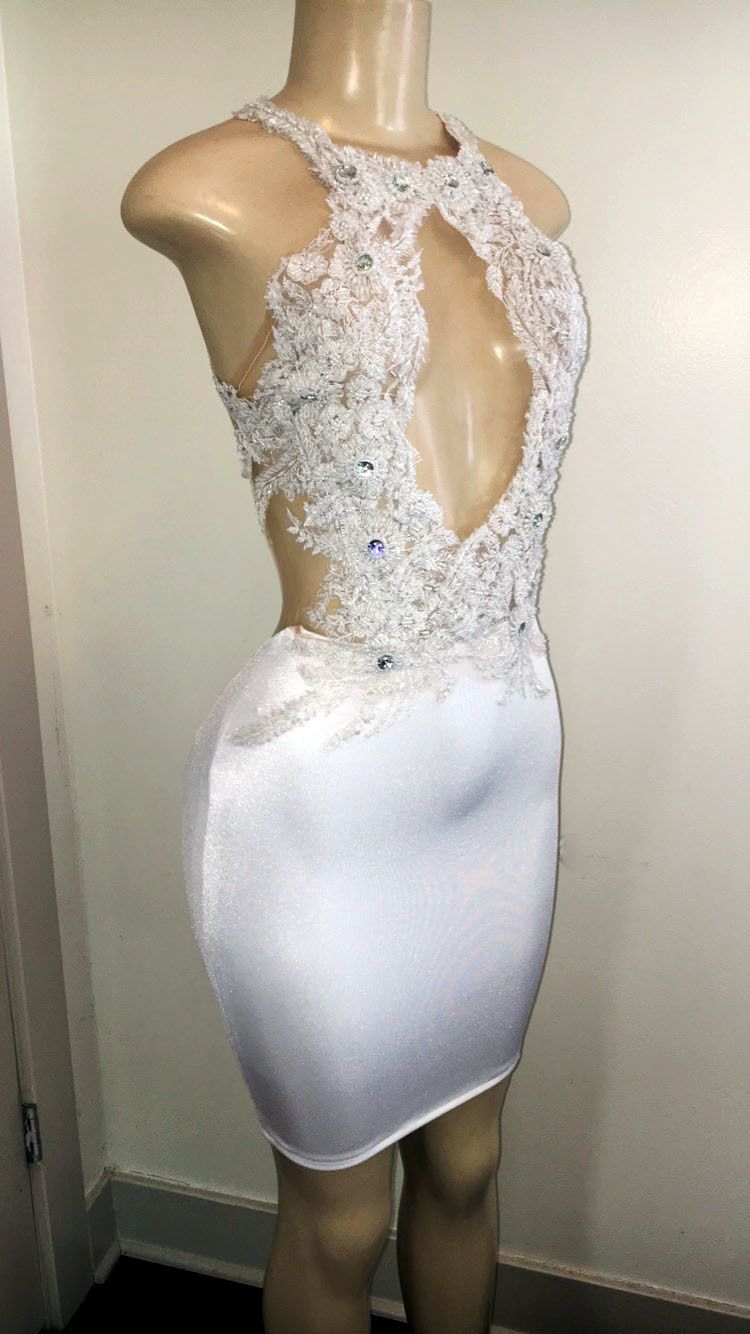 Simple Crystal Halter without Sleeve Applique Open back Short Prom Dress UK UK