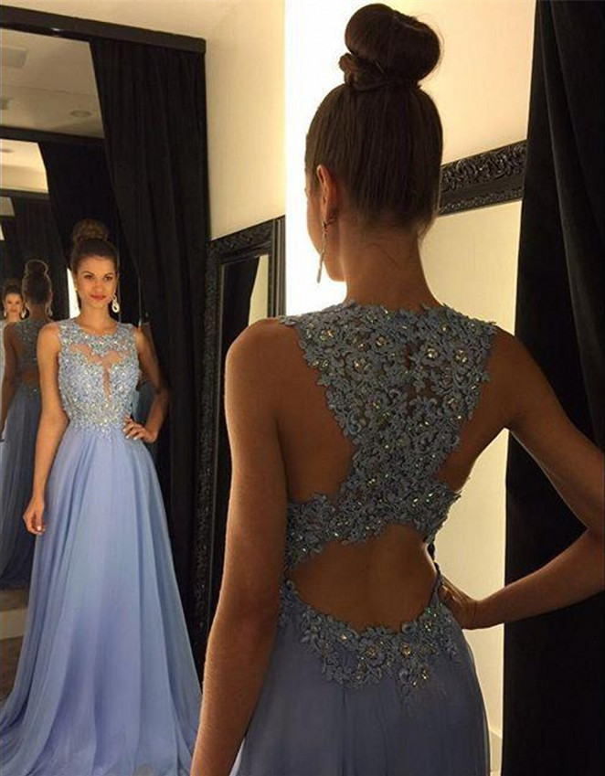 Beautiful Lace Appliques Sleeveless Prom Dress UK Long Chiffon Party Gowns AP0