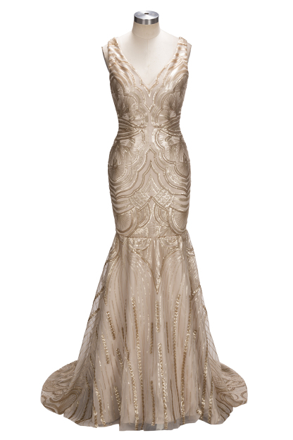 Luxury V-Neck Mermaid Sequins Prom Dress UK