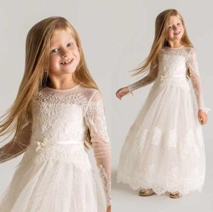 Modern Tulle Lace A-line Flower Girl Dress Long Sleeve