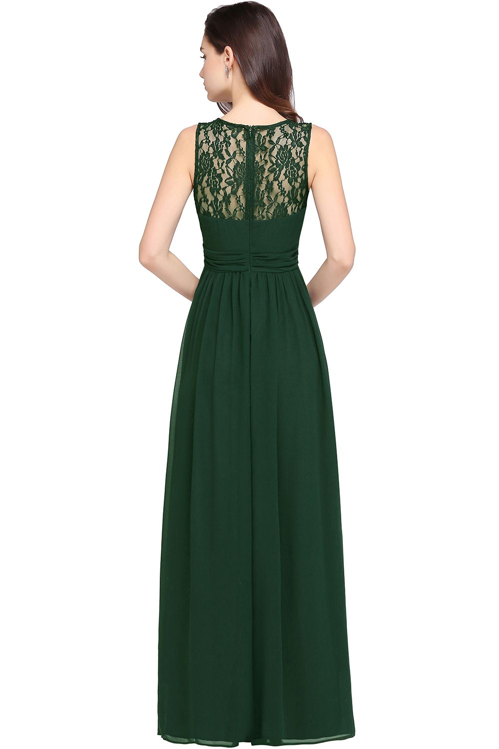 Elegant Ruched Chiffon Bridesmaid Dress Sleeveless Floral Lace Floor Length Dress for Casual Wear