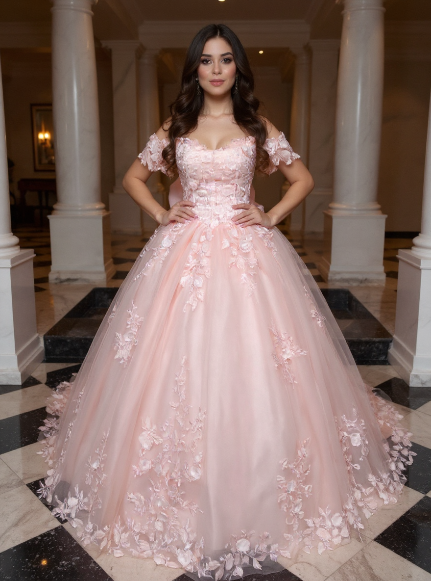 Off-the-Shoulder Tulle A-Line Evening Dresses with Applique