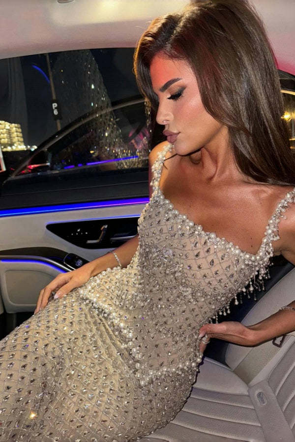 Charming Square Neck Glitter Beadings Sheath Prom Dress