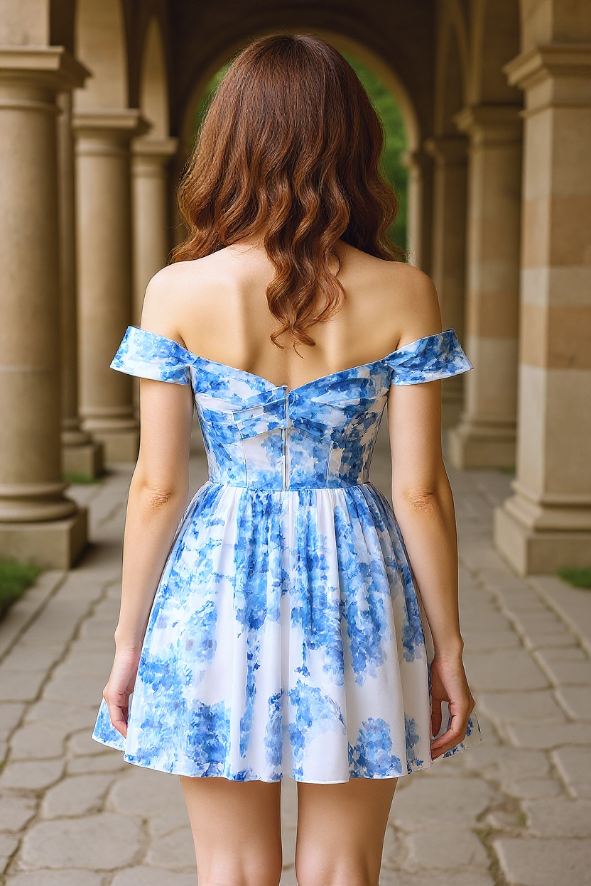 Sky Blue Off-the-Shoulder Chiffon Homecoming Dresses