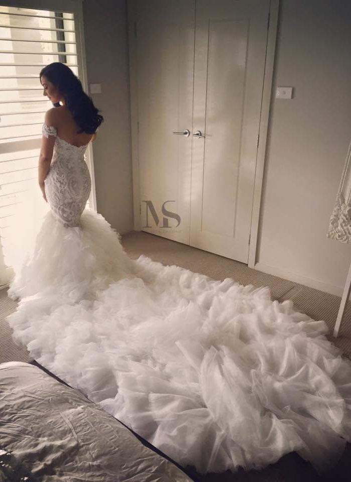 Off-the-shoulder Sexy Mermaid Wedding Dress Long Train With Ruffles-27Dress.co.uk