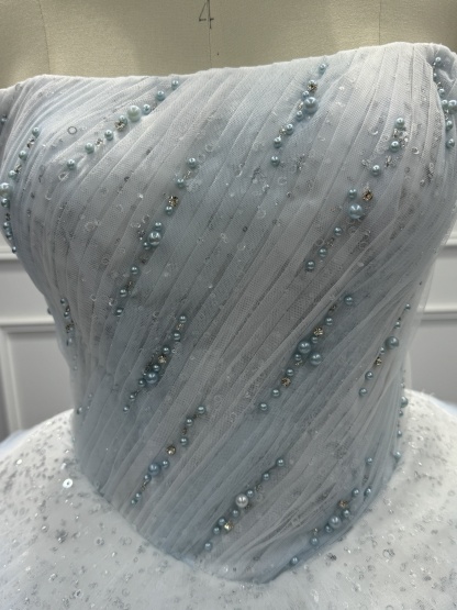 Strapless Tulle Ball Gown Beadings A-Line Prom Dress with Ruffles