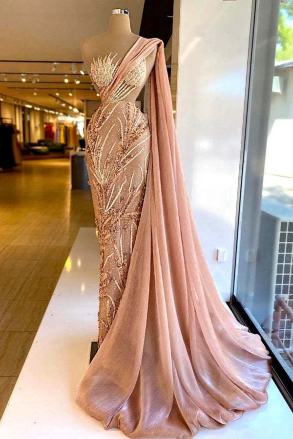 Mermaid Strapless Sleeveless with Beadings Floor-Length Prom Dress 