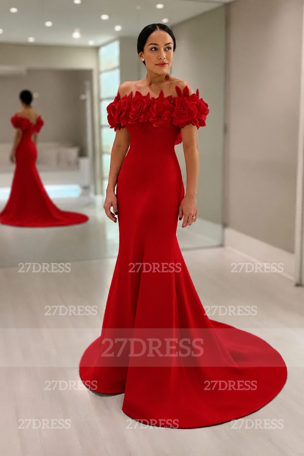 Elegant Mermaid Satin Wedding Dresses Off the Shoulder White Bridal Gowns with Flowers
