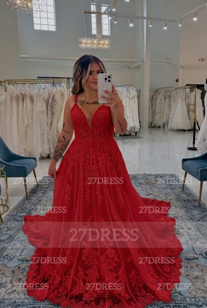 Spaghetti Straps Open Back Appliques Lace A-Line Wedding Dresses