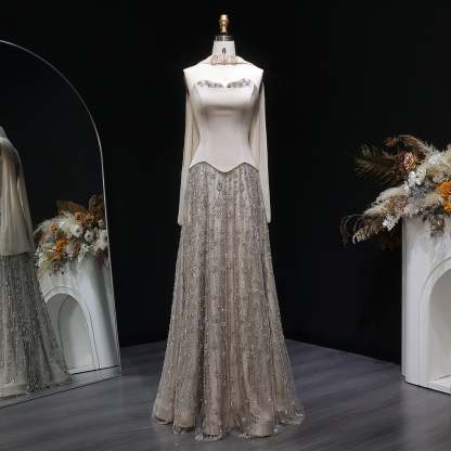 Strapless Satin Floor-Length A-Line Prom Dress with Beasings