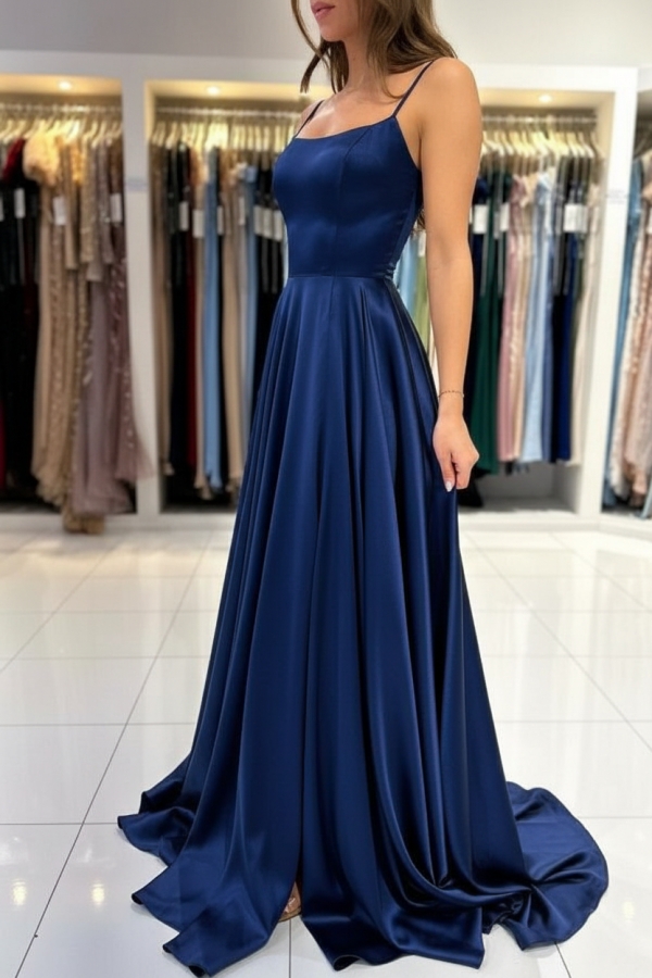 Spaghetti Straps Lilac Satin Evening Dress Sleeveless Simple Formal Dress