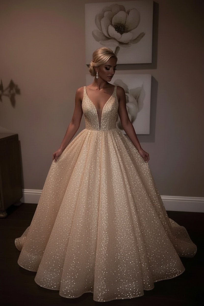 Sparkly Sequins Prom Dress UK | Backless White A-Line Evening Gowns