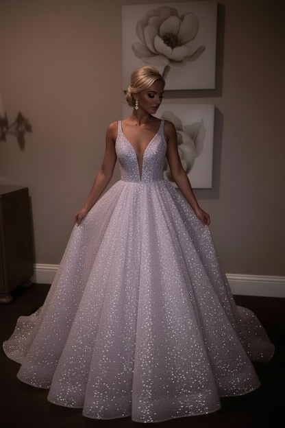 Sparkly Sequins Prom Dress UK | Backless White A-Line Evening Gowns