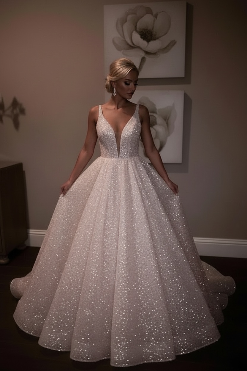 Sparkly Sequins Prom Dress UK | Backless White A-Line Evening Gowns