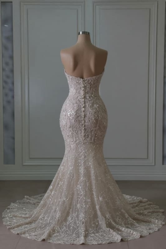 Gorgeous Sweetheart Strapless Pearl Detailing Mermaid Prom Dresses