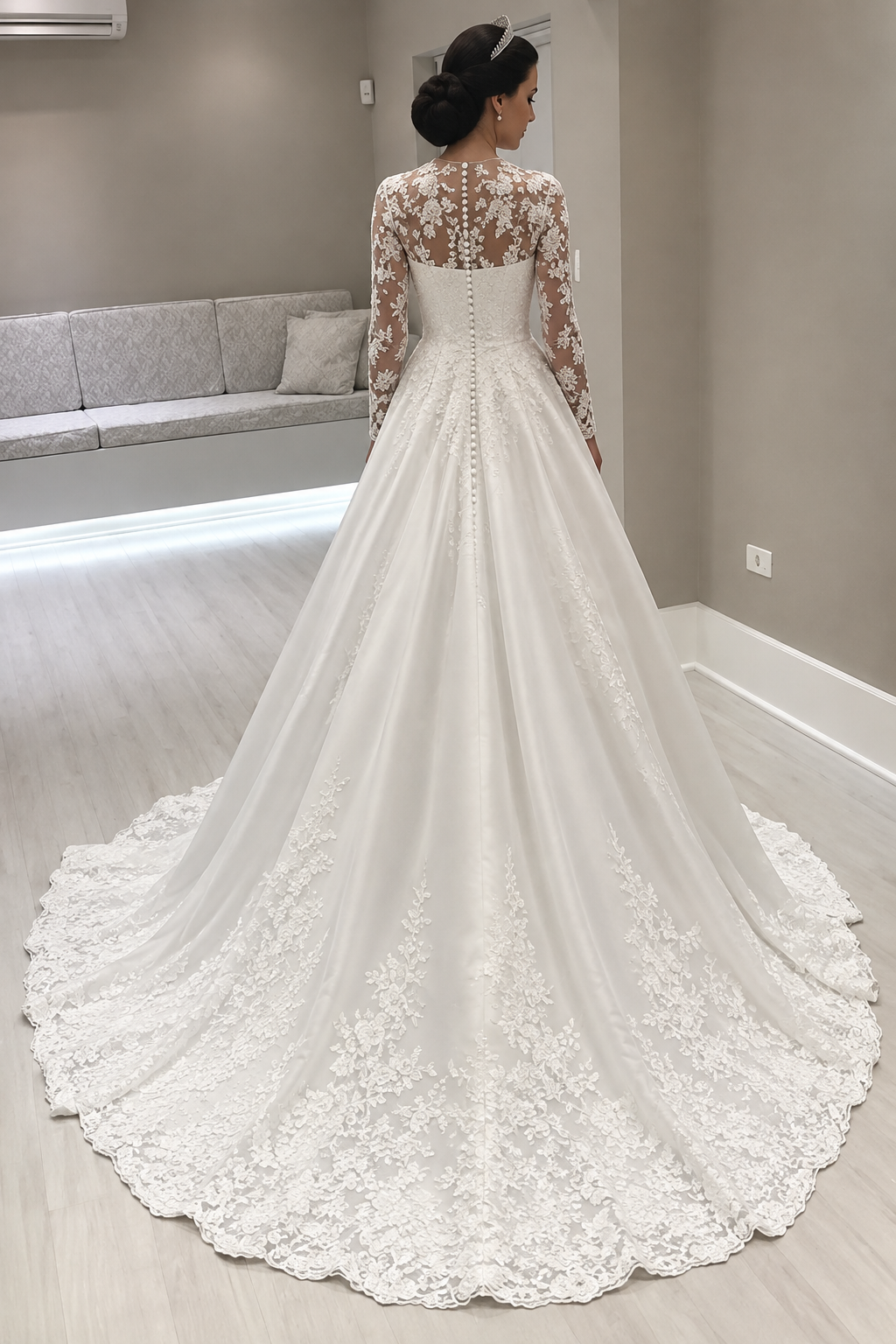Princess Long Sleeve V-Neck Wedding Dress | Lace Bridal Gowns On Sale