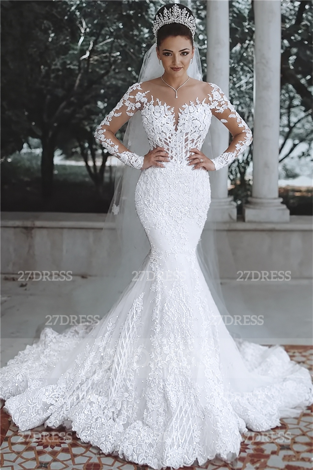 Glamorous Beaded Lace Sexy Mermaid Wedding Dresses UK with Sleeves Sheer Tulle Appliques Bride Dresses