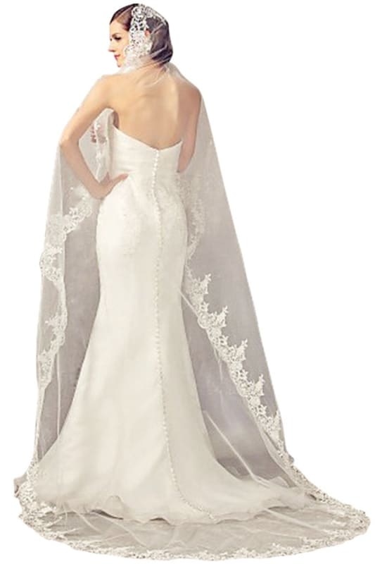 White Ivory Wedding Veils Lace Edge Cathedral Length Wedding Bridal Veil with Comb - wedding veils