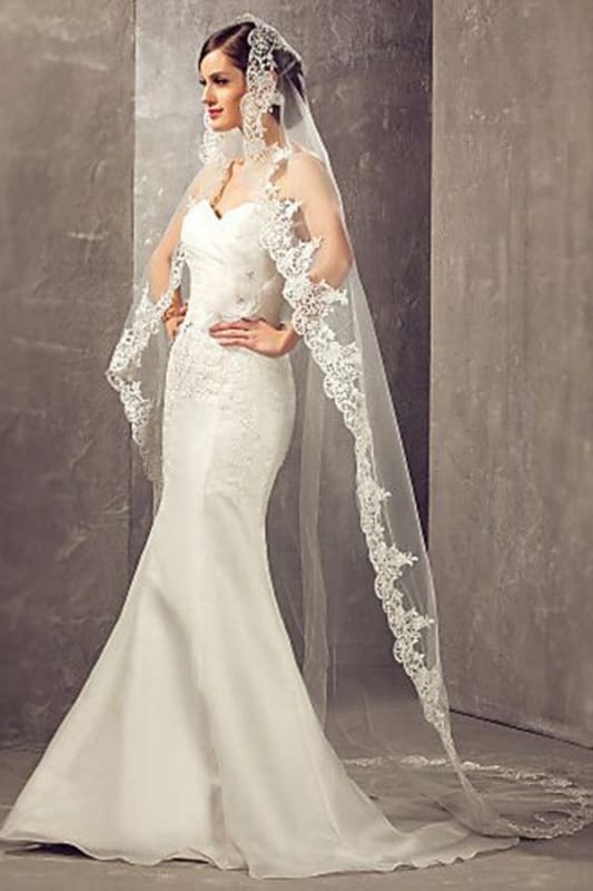 White Ivory Wedding Veils Lace Edge Cathedral Length Wedding Bridal Veil with Comb - wedding veils
