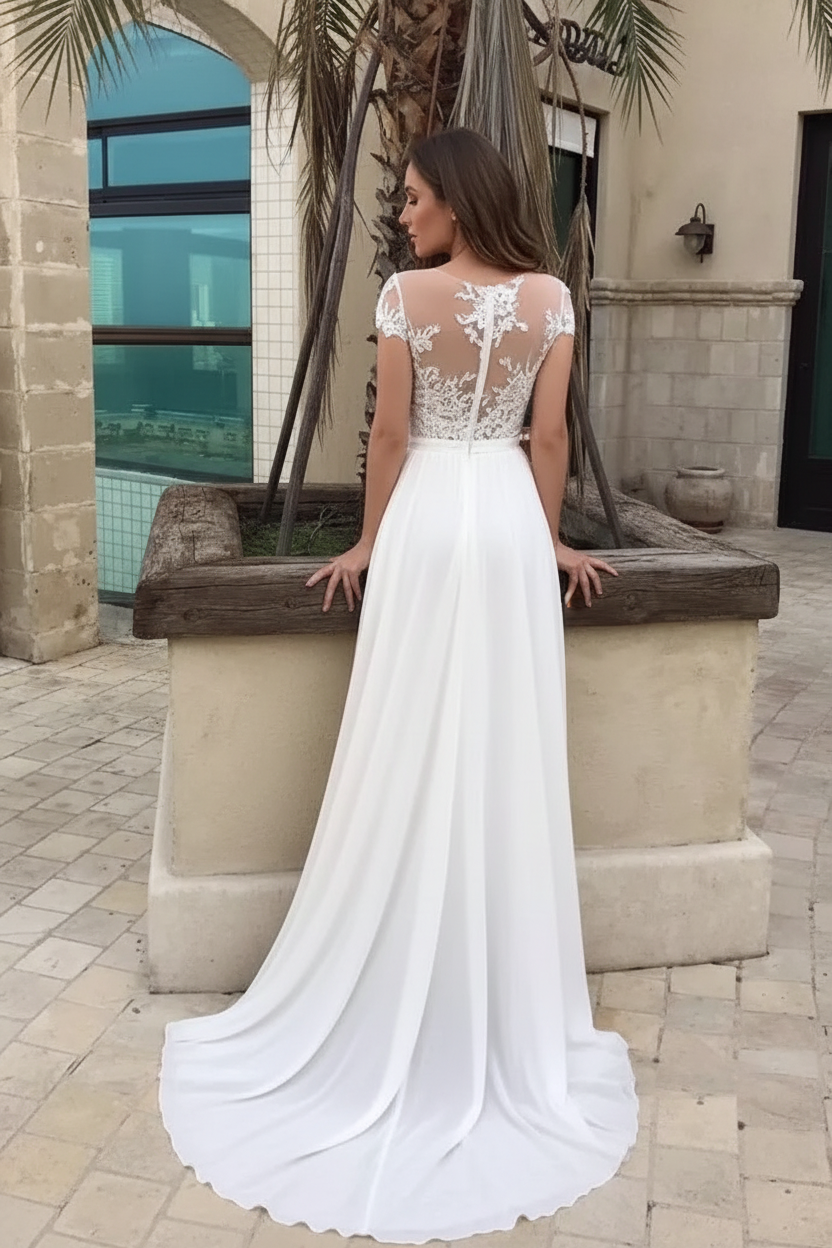 Sleeveless V-neck Lace A-Line Floor-Length Wedding Dresses UK