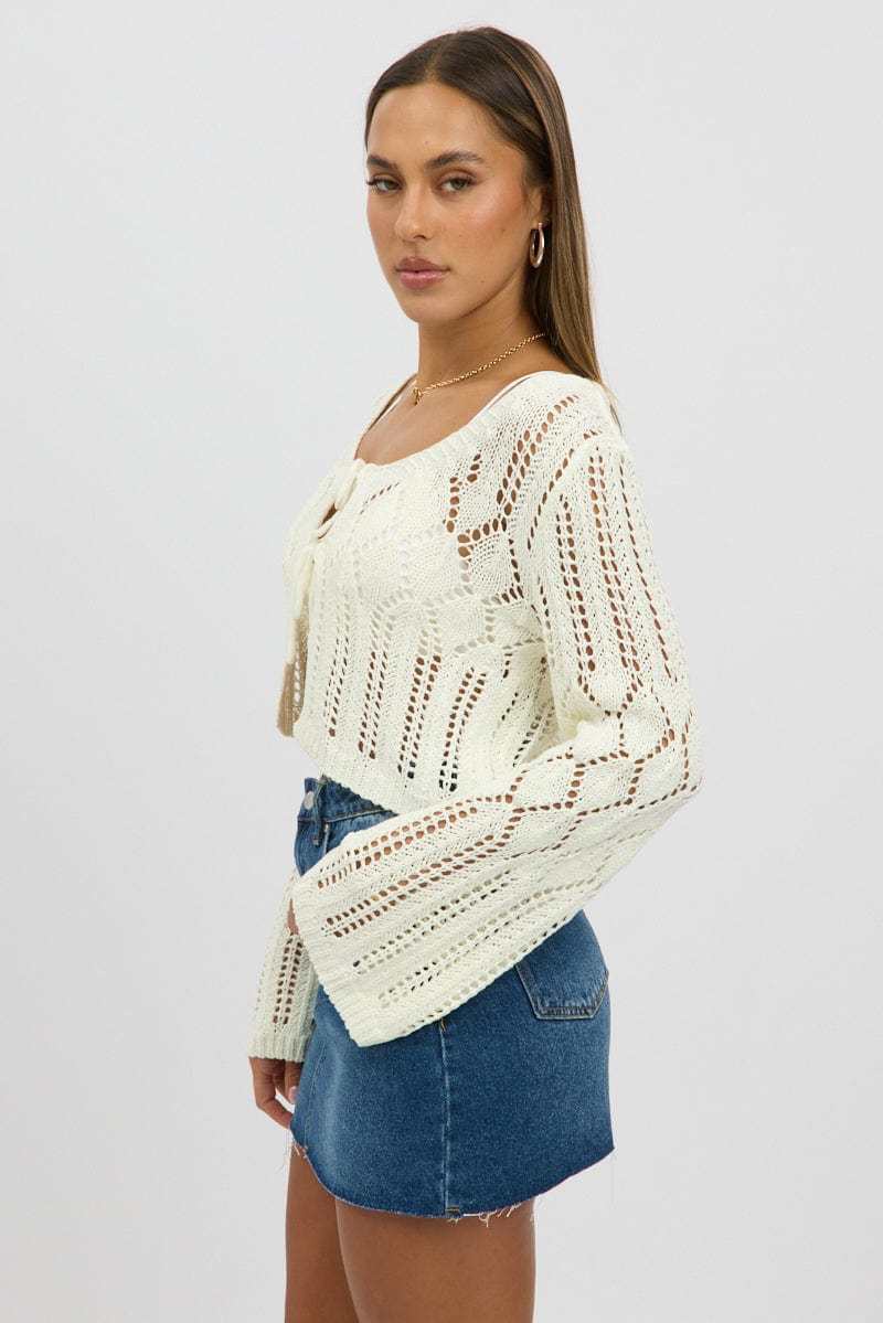 White Crochet Tie Up Cardigan