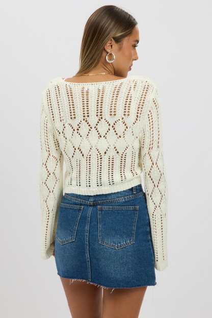 White Crochet Tie Up Cardigan