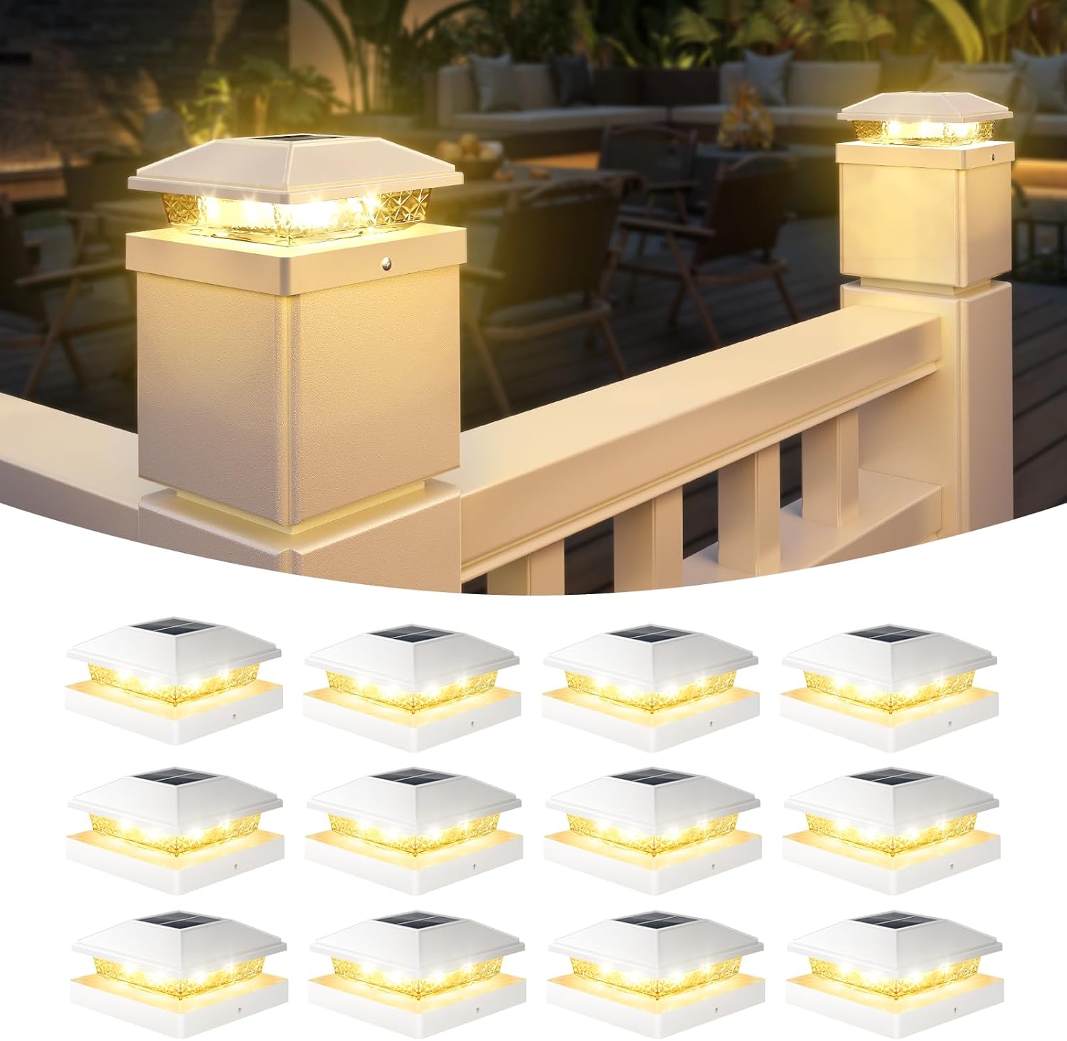 VOLISUN 4x4 Solar Post Cap Light 12pack,Solar Fence - Cap Lights Outdo