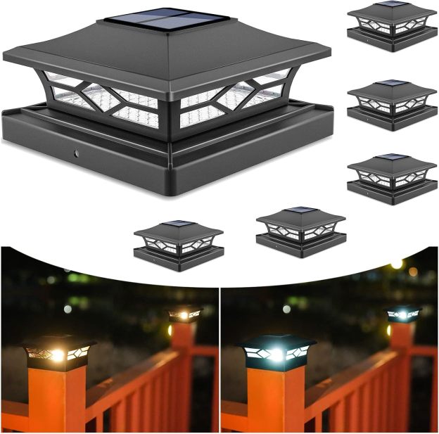 VOLISUN Solar Post Cap Lights: Outdoor Deck Post Cap Lights for Dock Fence Waterproof 2 Color Modes,4x4/6x6 Wooden/Vinyl Posts