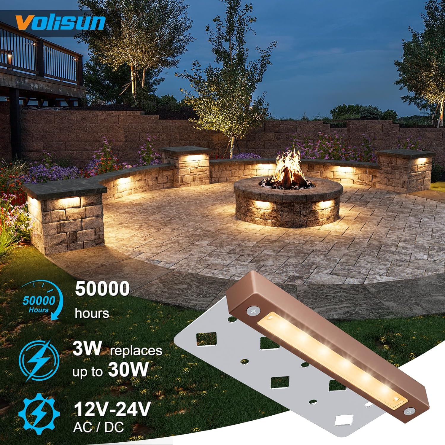 VOLISUN 12 Pack 7 Inch Retaining Wall Lights, Waterproof LED Hardscape Lighting, Cuttable Low Voltage Landscape Lighting, 12V Paver Lights, 3W Outdoor Step Lights, 2700K Soft White, ETL