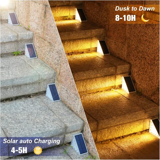 VOLISUN Solar Stair Lights 6 Pack, Solar Step Lights Outdoor Waterproof IP67, LED Outdoor Step Light,Outdoor Light Decor for Garden Stair, Deck, Front Step, Front Porch, and Patio（3000K）
