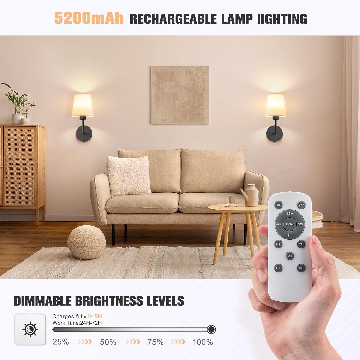 VOLISUN Battery Operated Wall Sconce Set of Two,Black Wireless Sconces with Romote and Rechargeable Bulbs,9 Colors Indoor Wireless Wall Lights for Bedroom Living Room Hallway