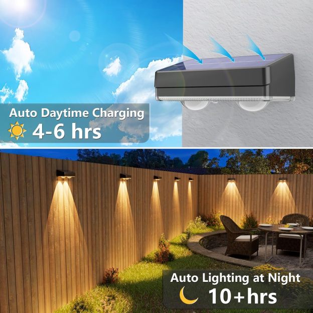 VOLISUN Solar Fence Lights 12 Pack, Warm White, Cool White and RGB Color Glow LED Solar Lights, IP65 Waterproof Fence Solar Lights Outdoor for Patio, Backyard, Railing, Deck, Fence and Wall（Black）