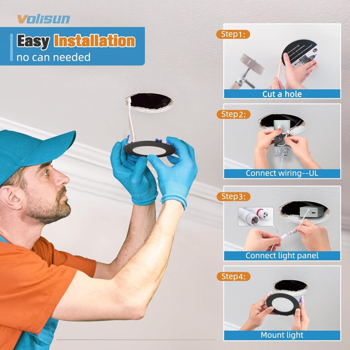 VOLISUN 12 Pack 6 Inch 5CCT Recessed Light with Night Light,Canless LED Recessed Lighting 6 inch,2700K-5000K Selectable,12W=130W,1080LM Dimmable Recessed Ceiling Wafer Light,ETL Certificated