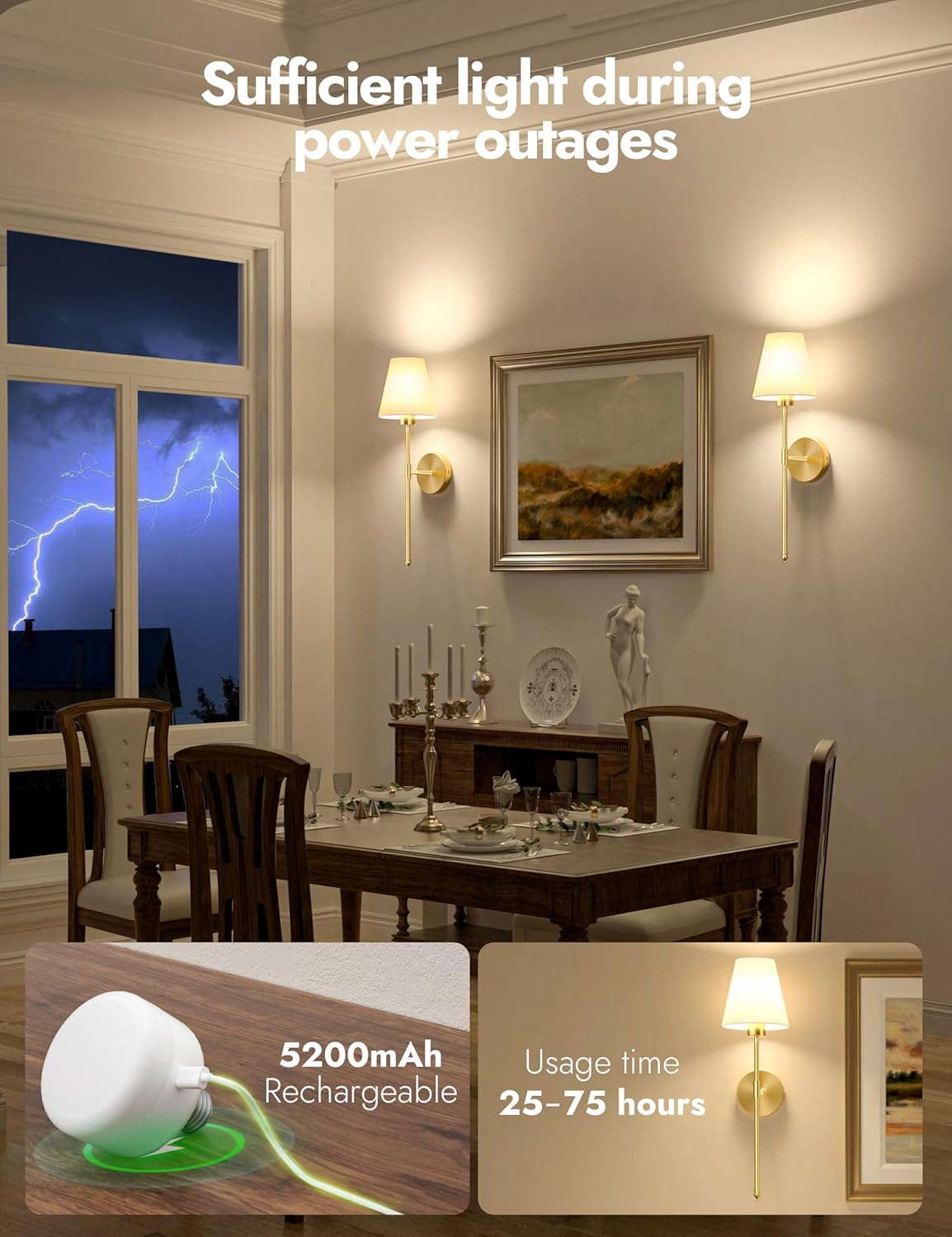 VOLISUN Battery Operated Wall Sconces Set of Two, Wireless Wall Sconces with Remote and Dimmable Bulbs, 9 Colors Battery Powered Wall Lights, Gold Rechargeable Wall Lamps for Bedroom (23.6 inch)