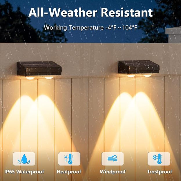 VOLISUN Solar Fence Lights 12 Pack, Warm White, Cool White and RGB Color Glow LED Solar Lights, IP65 Waterproof Fence Solar Lights Outdoor for Patio, Backyard, Railing, Deck, Fence and Wall（Black）