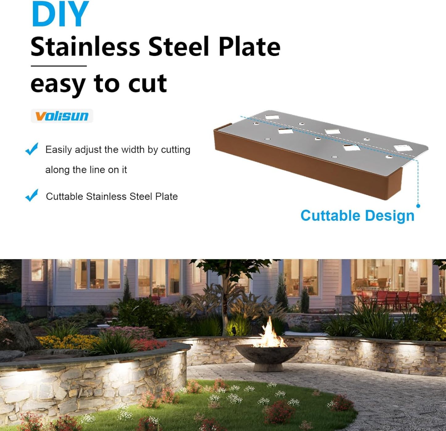 VOLISUN 12 Pack 7 Inch Retaining Wall Lights, Waterproof LED Hardscape Lighting, Cuttable Low Voltage Landscape Lighting, 12V Paver Lights, 3W Outdoor Step Lights, 5000K Daylight, ETL