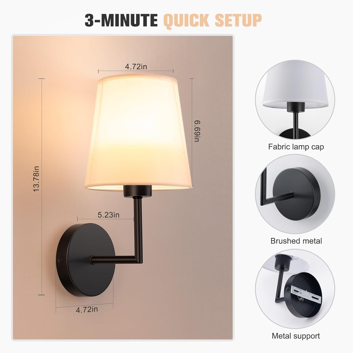 VOLISUN Battery Operated Wall Sconce Set of Two,Black Wireless Sconces with Romote and Rechargeable Bulbs,9 Colors Indoor Wireless Wall Lights for Bedroom Living Room Hallway