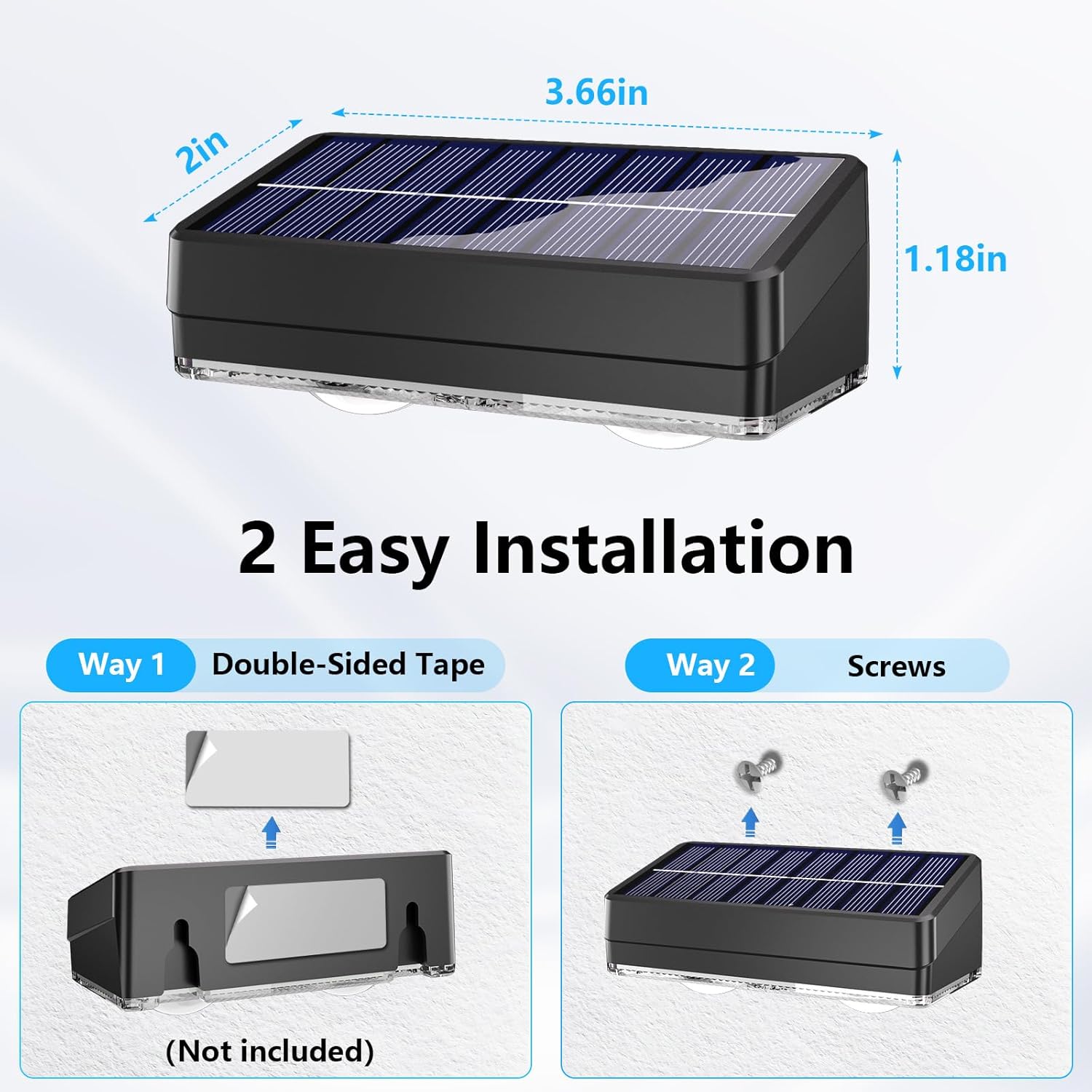 VOLISUN Solar Fence Lights 12 Pack, Warm White, Cool White and RGB Color Glow LED Solar Lights, IP65 Waterproof Fence Solar Lights Outdoor for Patio, Backyard, Railing, Deck, Fence and Wall（Black）