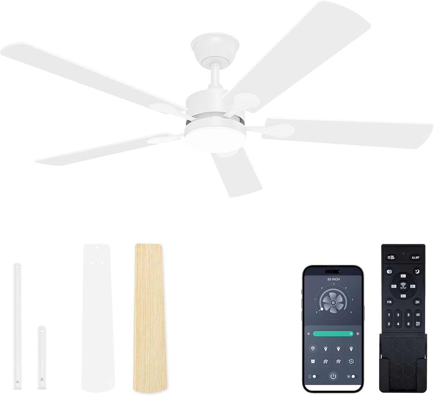 VOLISUN Ceiling Fan with Lights, 52 inch Low Profile Ceiling Fan with 